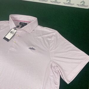 RLX Ralph Lauren Golf Polo Shirt Men's L Pink White Micro Geometric Wicking
